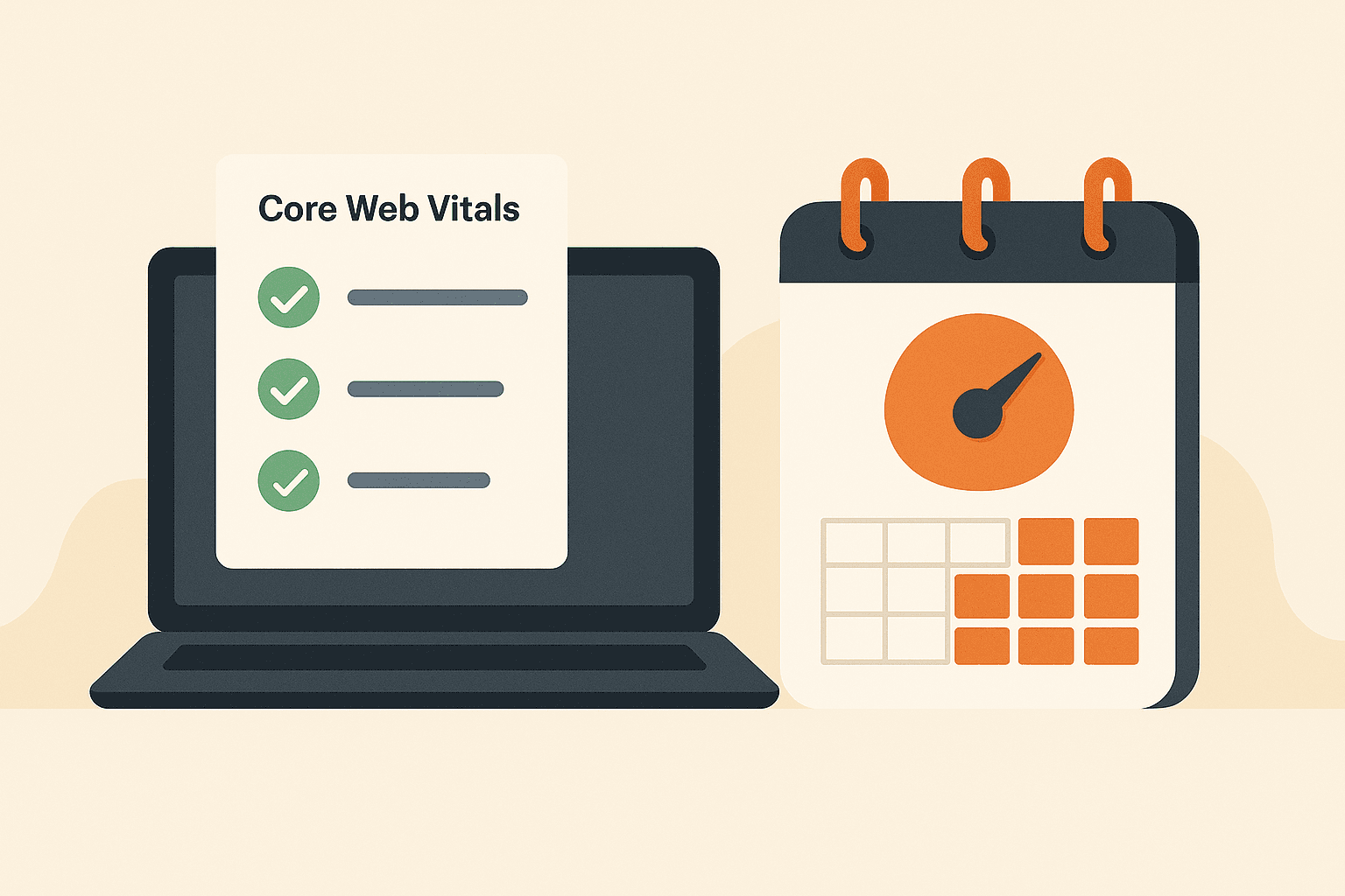 A performance report showing excellent scores for Core Web Vitals, with green checkmarks for LCP, CLS, and INP.